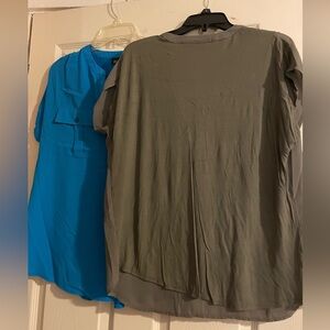 In excellent condition; Polyester (front) & cotton (back); Both tops are XL